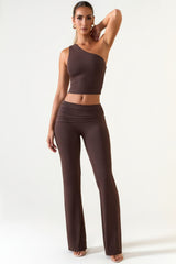 Mid-Rise Straight-Leg Trousers in Chocolate Brown