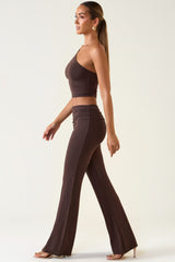 Mid-Rise Straight-Leg Trousers in Chocolate Brown