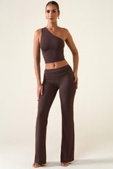 Mid-Rise Straight-Leg Trousers in Chocolate Brown