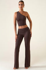 Mid-Rise Straight-Leg Trousers in Chocolate Brown