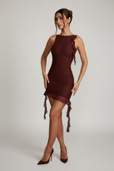 Backless Ruffle Detailing Mini Dress in Brown