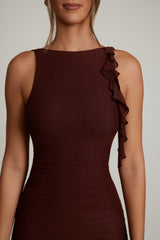 Backless Ruffle Detailing Mini Dress in Brown