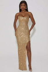 Embellished Corset Gown in Gold
