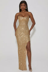 Embellished Corset Gown in Gold