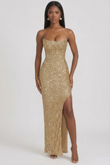 Embellished Corset Gown in Gold