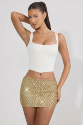Embellished Low-Rise Mini Skirt in Gold