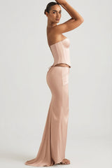 Draped Low-Rise Maxi Skirt in Beige Gold