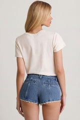 Low-Rise Hot Pants in Mid-Blue