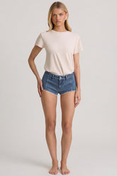 Low-Rise Hot Pants in Mid-Blue