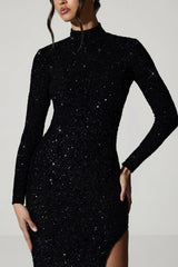 Embellished Open-Back Gown in Black