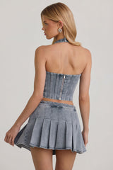 Halterneck Corset Top in Light Blue