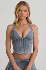 Halterneck Corset Top in Light Blue