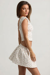 Ruched Cotton-Poplin Mini Skirt in Rose Print