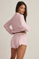 Modal Ruffle-Trim Pyjama Shorts in Baby Pink