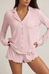 Modal Ruffle-Trim Pyjama Shorts in Baby Pink