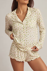 Modal Ruffle-Trim Pyjama Shorts in Lemon Print