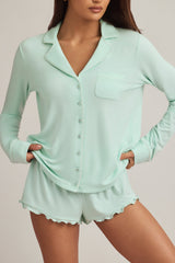 Modal Ruffle-Trim Pyjama Shorts in Mint