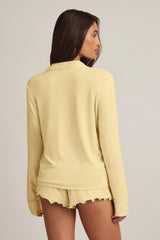 Modal Ruffle-Trim Pyjama Shorts in Pastel Yellow