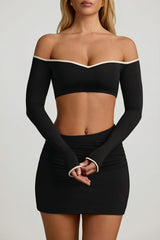 Modal Asymmetric-Waist Mini Skirt in Black