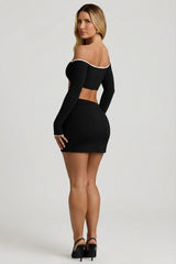 Modal Asymmetric-Waist Mini Skirt in Black