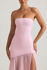Asymmetric Strapless Fishtail Maxi Dress in Soft Pink