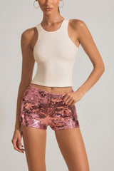 Sequin-Embellished Mini Shorts in Pink