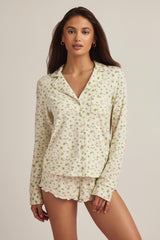 Modal Long-Sleeve Pyjama Top in Lemon Print