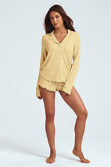 Modal Long-Sleeve Pyjama Top in Pastel Yellow