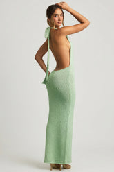 Bouclé Halterneck Maxi Dress in Mint