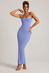 Embellished Cowl Neck Maxi Dress in Powder Blue