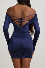 Bow-Detail Off-Shoulder Mini Dress in True Navy