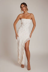 Bandeau Ruffle Detail Maxi Dress in Ivory