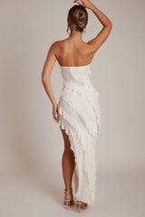 Bandeau Ruffle Detail Maxi Dress in Ivory
