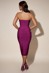 Cut-Out Halterneck Bodycon Midaxi Dress in Plum