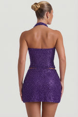 Embellished Heart-Detail A-Line Micro Mini Skirt in Purple