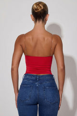 Ruched Plunge-Neck Camisole Top in Red