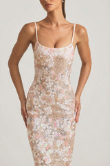 Embellished Scoop-Neck Backless Maxi Dress in Ivory