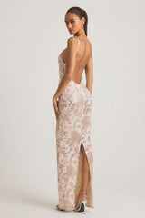 Embellished Scoop-Neck Backless Maxi Dress in Ivory
