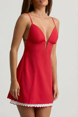Scalloped Backless A-Line Mini Dress in Scarlet Red