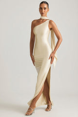 Asymmetric Scarf-Detail Maxi Dress in Ivory