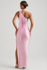 Asymmetric Scarf-Detail Maxi Dress in Soft Pink
