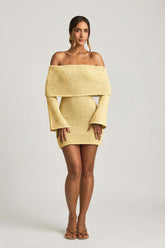 Bouclé Off-Shoulder Mini Dress in Yellow