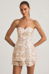 Embellished Strapless Corset Mini Dress in Ivory