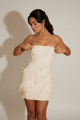Bandeau Ruffle Detail Mini Dress in White