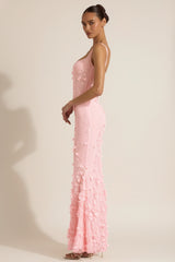 Embellished Appliqué Soft-Scoop Corset Gown in Pink