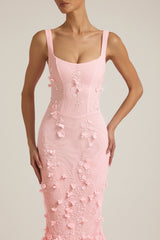 Embellished Appliqué Soft-Scoop Corset Gown in Pink
