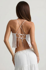 Cutwork Backless Cotton-Poplin Camisole Top in White