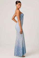 Embellished Sweetheart-Neck Fishtail Gown in Sky Blue