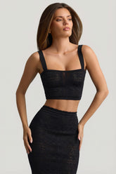 Pointelle-Knit Crop Top in Black
