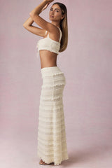 Ruffled Mid-Rise Maxi Skirt in Ivory